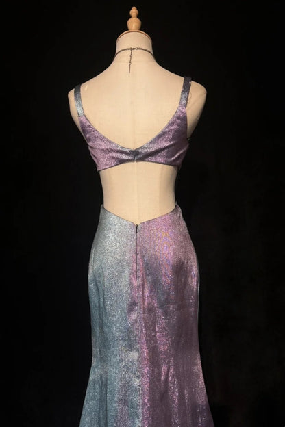 Galaxy Gradient Mermaid Evening Gown, Cutout Back Cami Dress F0075