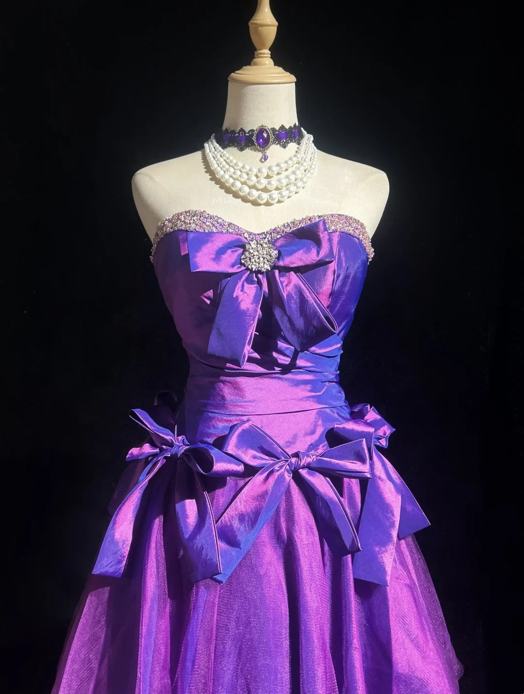 Strapless Purple Bow Short Homecoming Dress Beaded Sweetheart Party Gown F0134