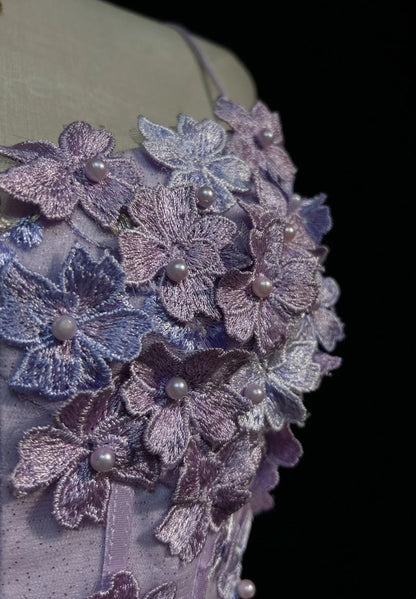 Lavender 3D Floral Spaghetti Strap Corset Mini Dress Party Gown F0203