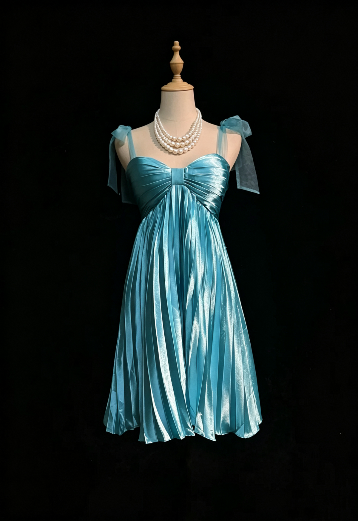 Bow Strap Short Pleated Metallic Cocktail Dress F0195