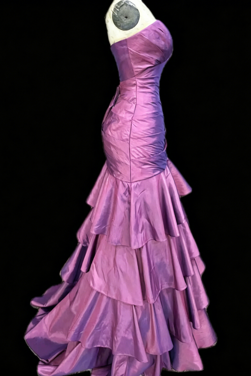 Lavender Satin Strapless Mermaid Gown Sweetheart Neckline Ruched Bodice Lace-Up Back Tiered Ruffle Skirt For Wedding Evening Prom  Floral035