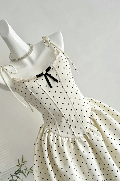White Black Polka Dot Corset Mini Dress Lace Bow Homecoming Gown F0212