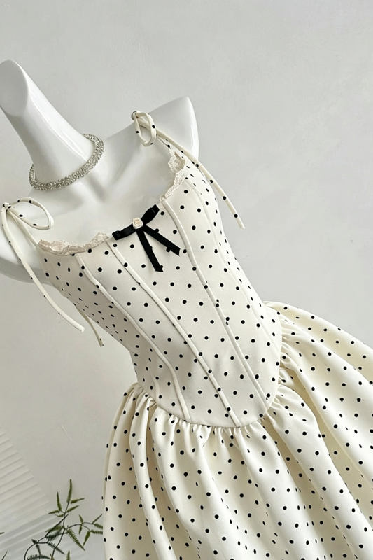 White Black Polka Dot Corset Mini Dress Lace Bow Homecoming Gown F0212