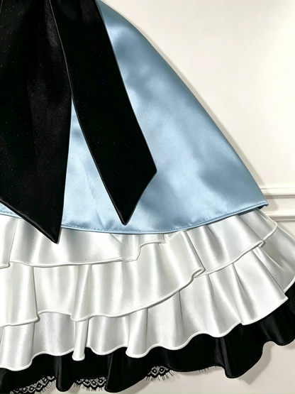 Light Blue Strapless Color Block Mini Homecoming Dress F0278