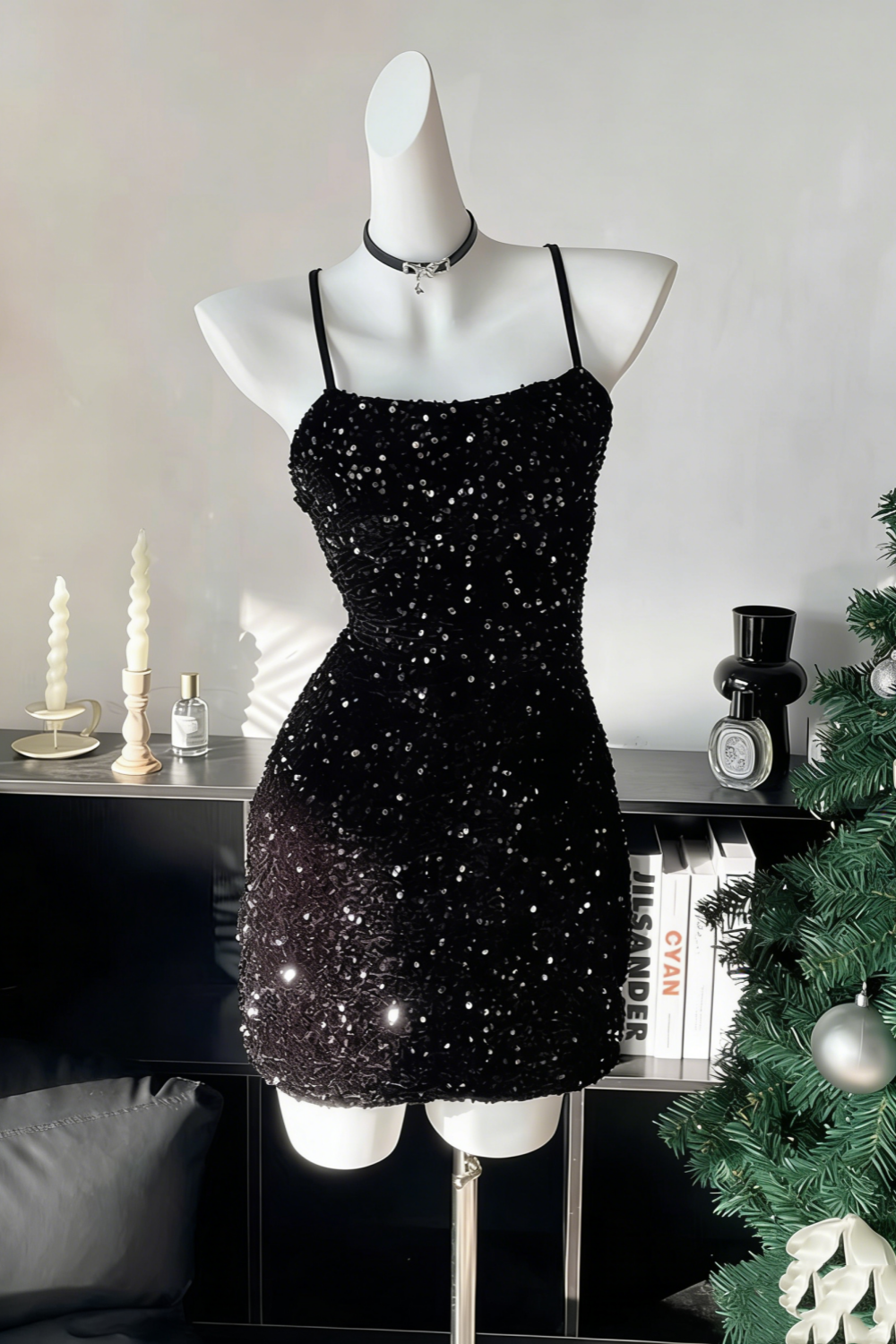 Sparkling sequined halter top birthday dress, sequined mini dress, backless sexy short party dress 007
