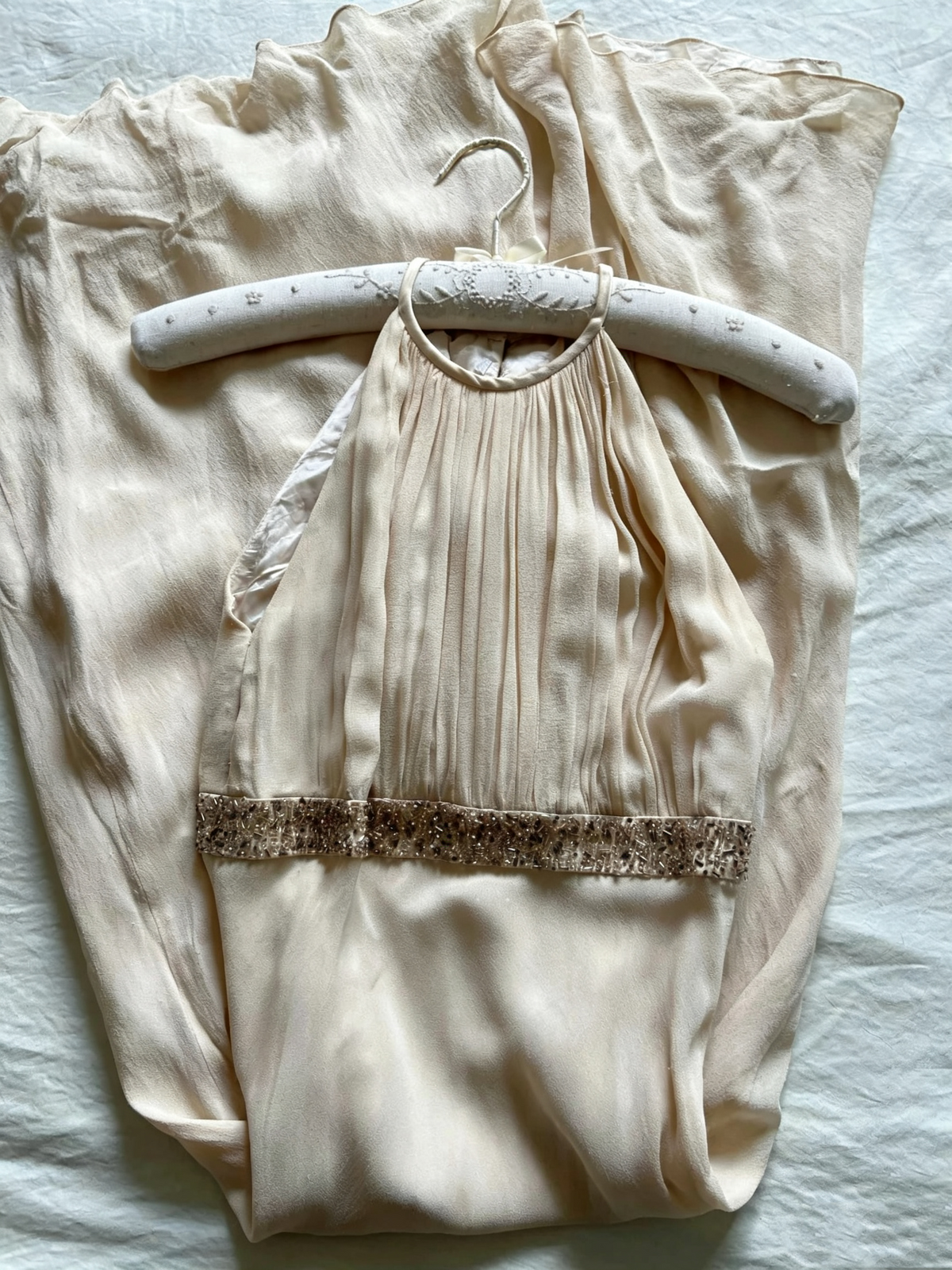 Halter Chiffon Maxi Dress Beaded Waistband Formal Dress F0266