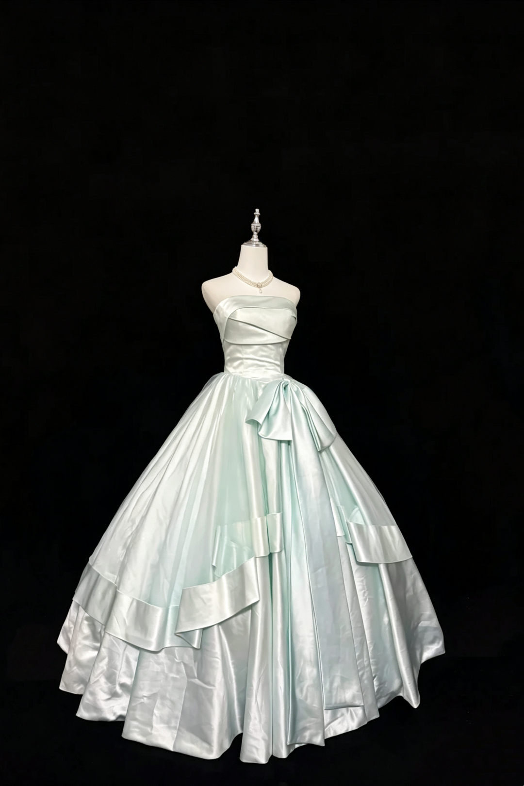 Strapless Satin A‑Line Prom Dress Large Side Bow Formal Evening Gown F0162