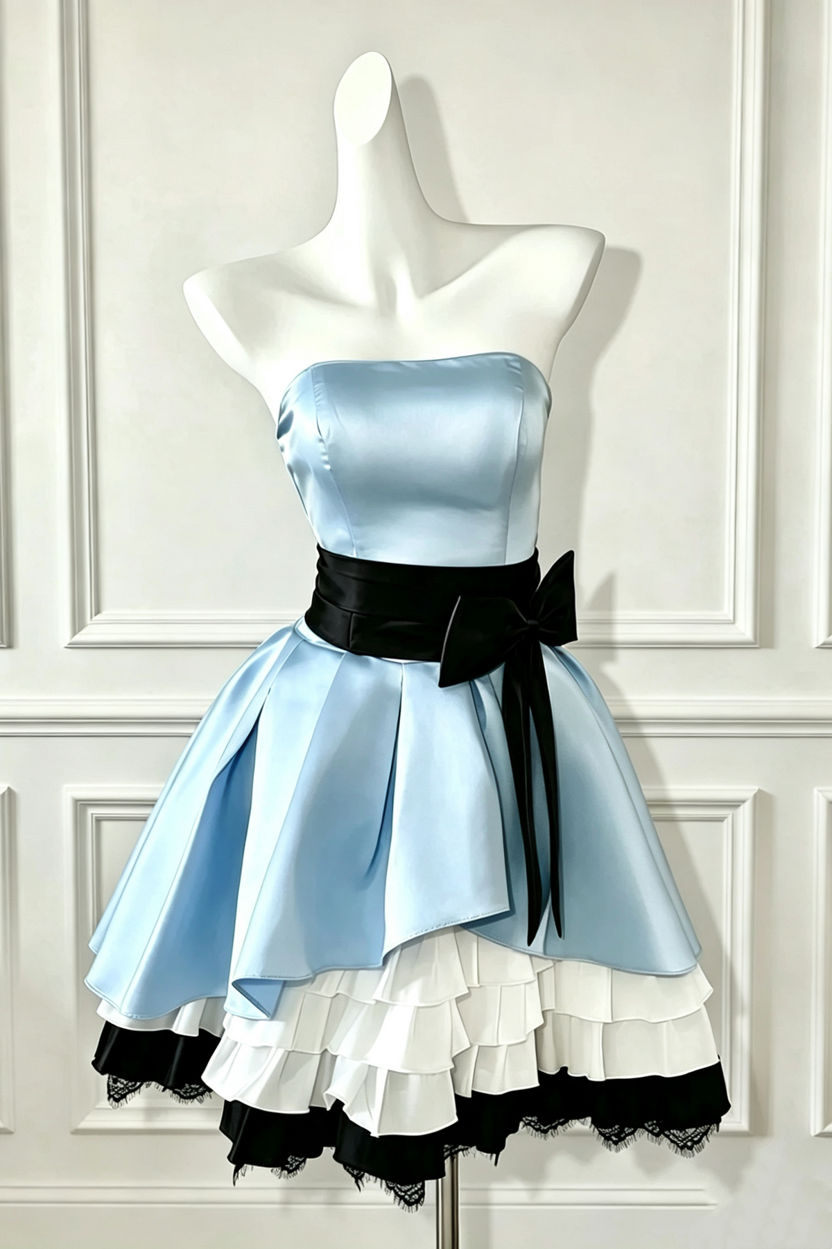 Light Blue Strapless Color Block Mini Homecoming Dress F0278