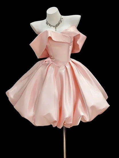 Off‑Shoulder Puff Short Homecoming Dress Lace‑Up Back Formal Gown F0032
