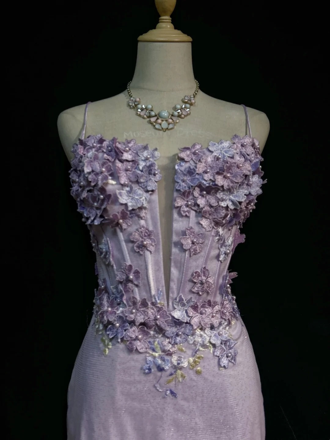 Lavender 3D Floral Spaghetti Strap Corset Mini Dress Party Gown F0203