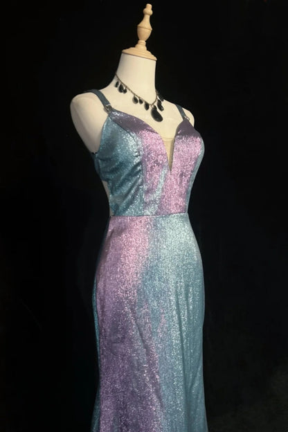 Galaxy Gradient Mermaid Evening Gown, Cutout Back Cami Dress F0075