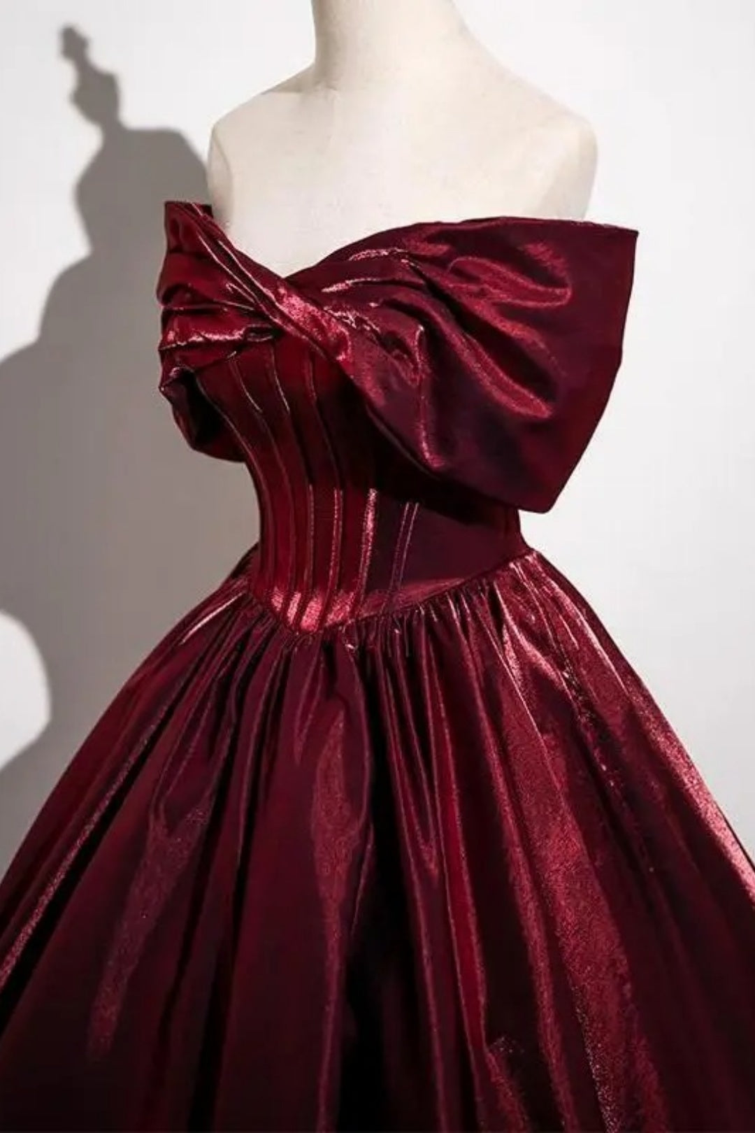 Quinceanera Dress Wine Red Satin Off‑Shoulder Ballgown Lace‑Up Back F0063