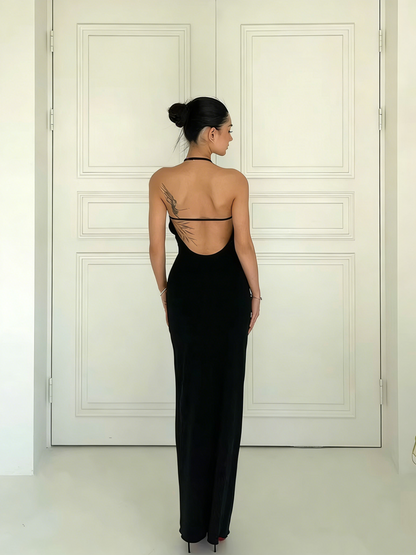 Halter Neck Open Back Bodycon Maxi Dress for Evening Party & Formal Events FD017