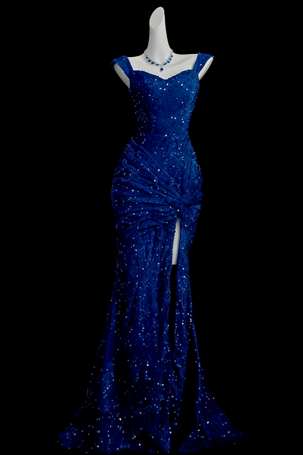 Elegant Glitter Blue Mermaid Prom Dress, Off-the-shoulder Formal Party Gown Floral-05