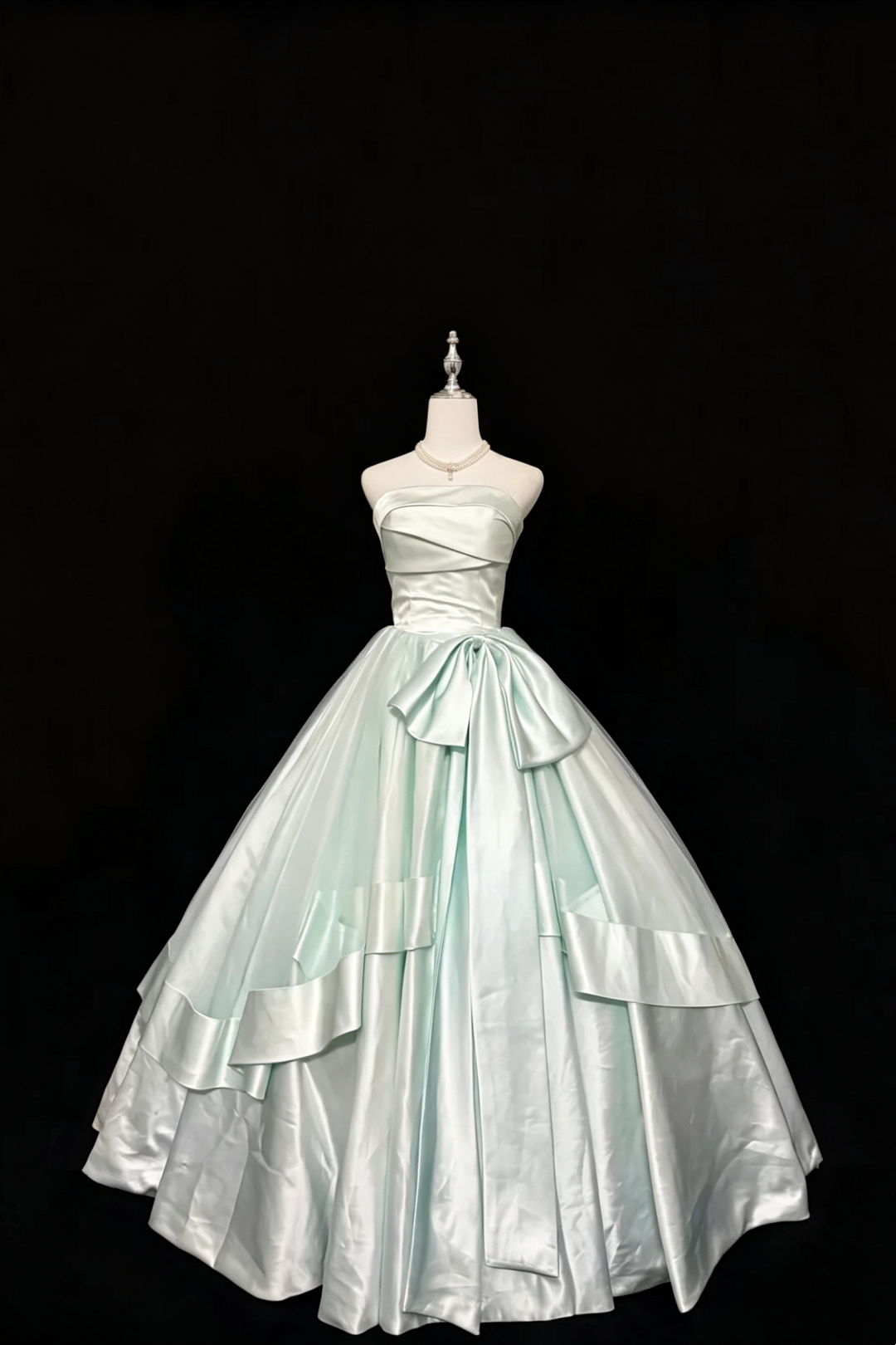 Strapless Satin A‑Line Prom Dress Large Side Bow Formal Evening Gown F0162