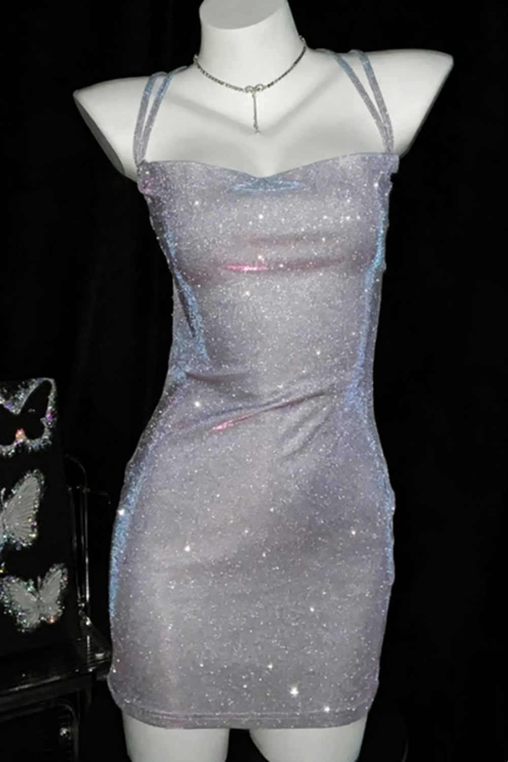 Women's Sexy Backless Spaghetti-Strap Glitter Dress Bodycon Strapless Party, Birthday, and Cocktail Attire 005