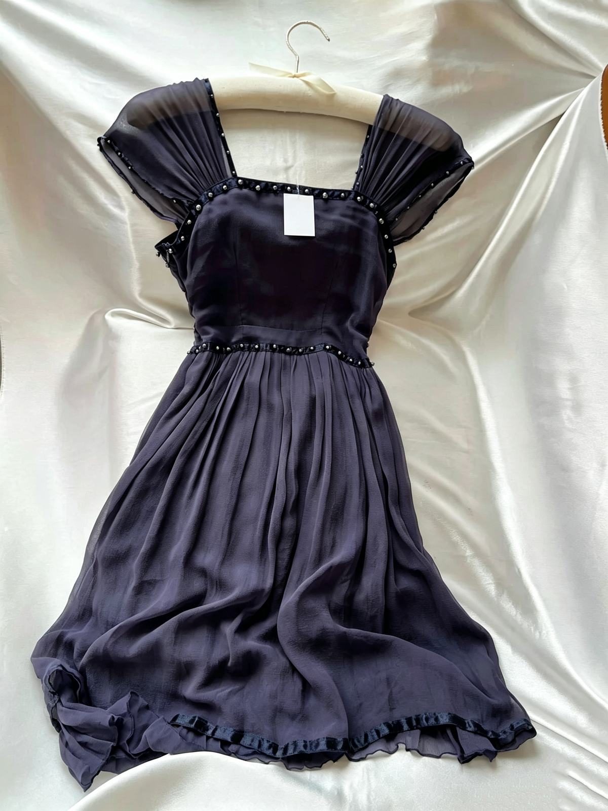 Dark Purple Square Neck Beaded Chiffon Short Cocktail Dress F0259