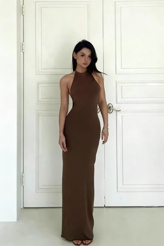 Halter Neck Open Back Bodycon Maxi Dress for Evening Party & Formal Events FD017