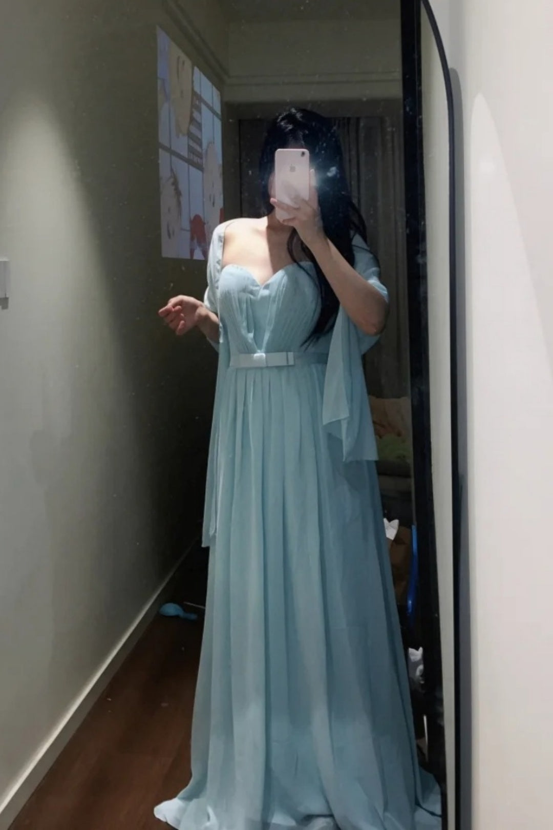 Strapless Sweetheart Chiffon Long Bridesmaid Dress Satin Bow Waist Formal Gown F0029