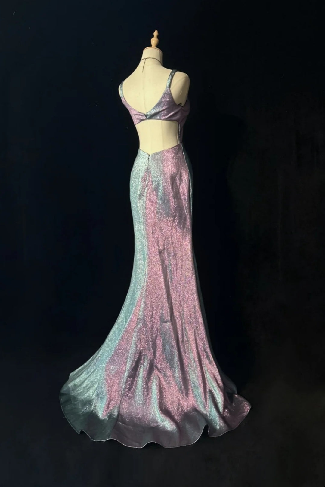 Galaxy Gradient Mermaid Evening Gown, Cutout Back Cami Dress F0075