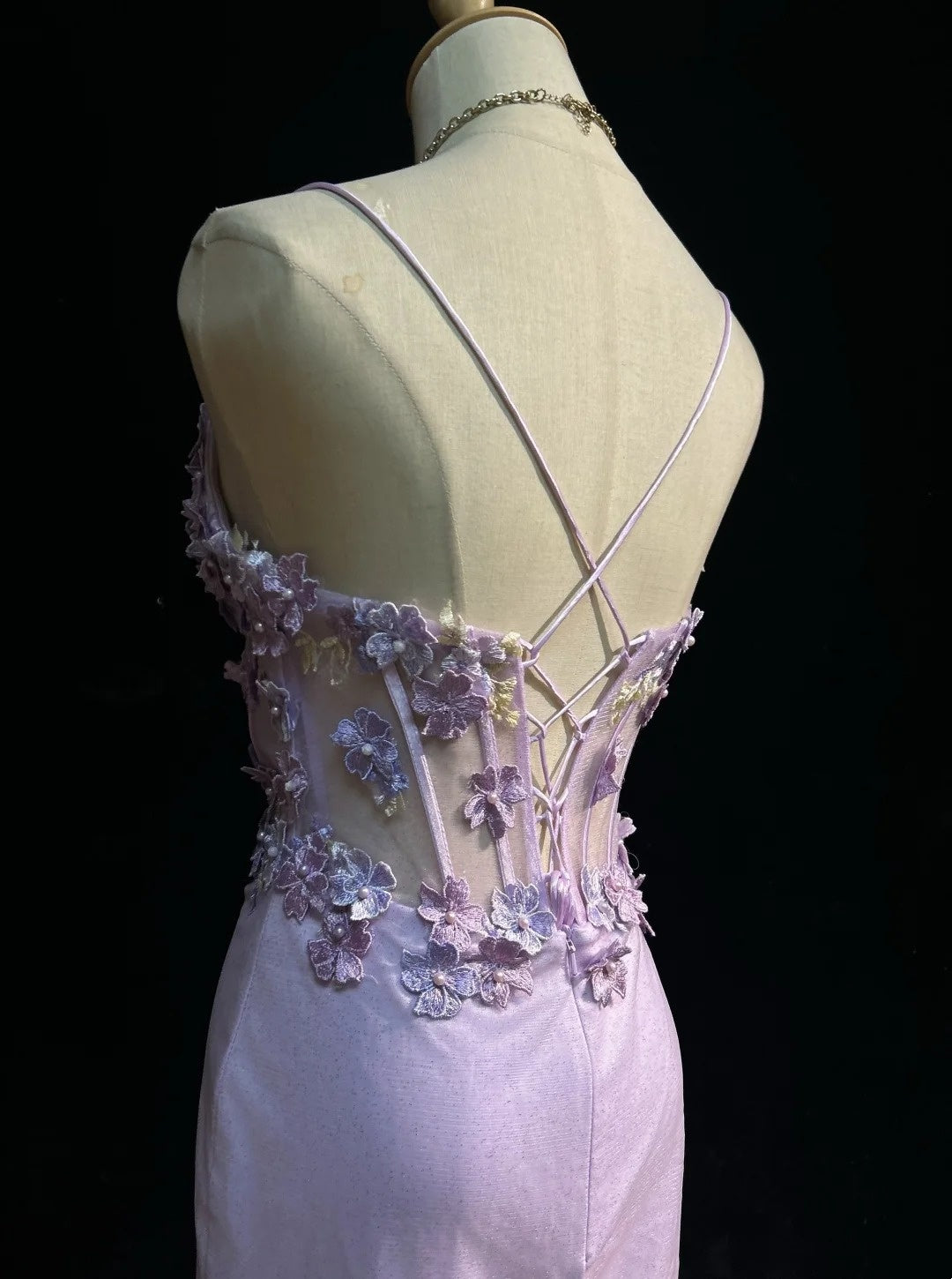 Lavender 3D Floral Spaghetti Strap Corset Mini Dress Party Gown F0203