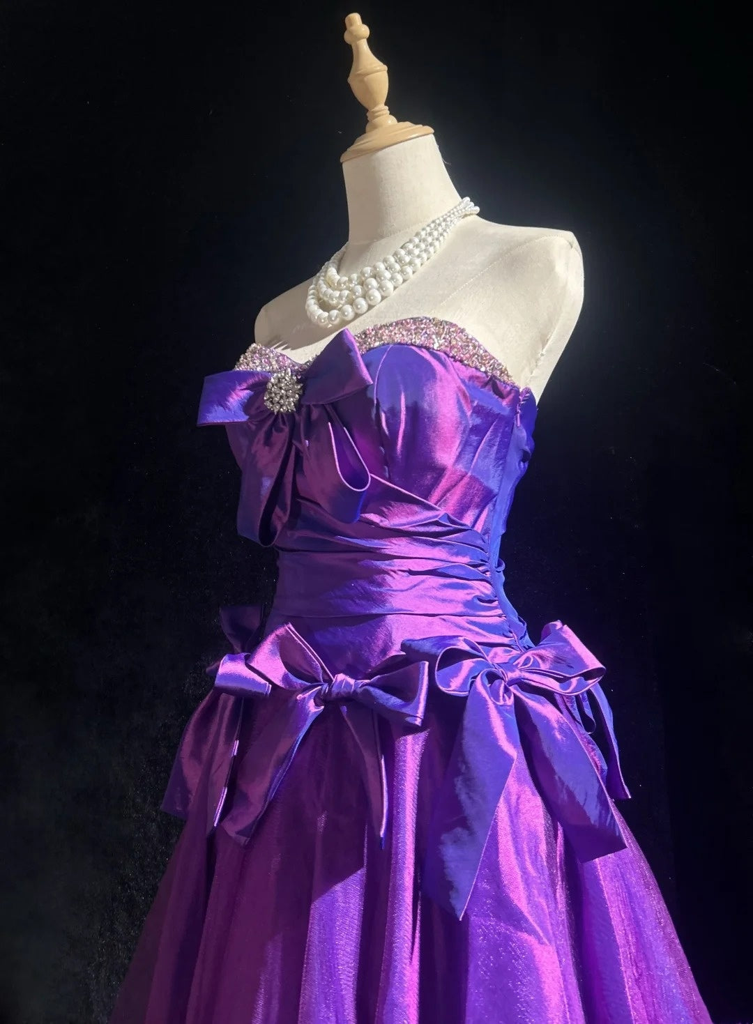 Strapless Purple Bow Short Homecoming Dress Beaded Sweetheart Party Gown F0134