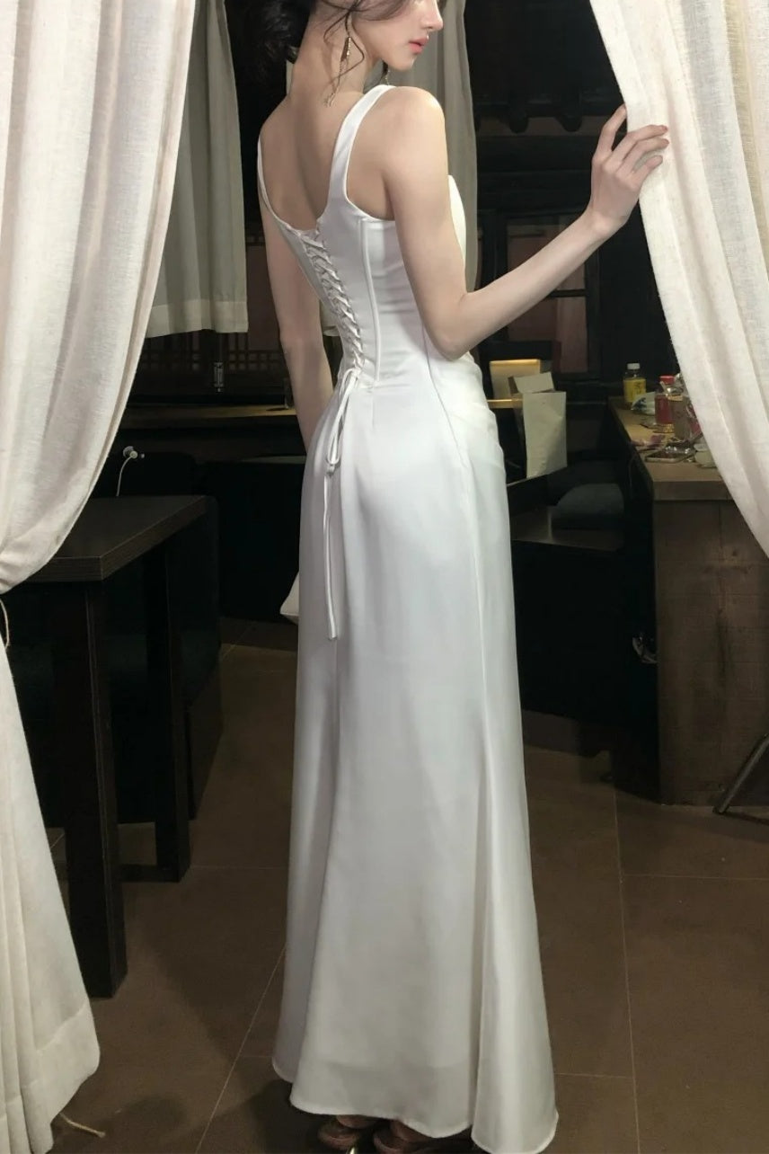 Square Neck Satin Mermaid Wedding Dress Lace‑Up Back Bridal Evening Gown F0109