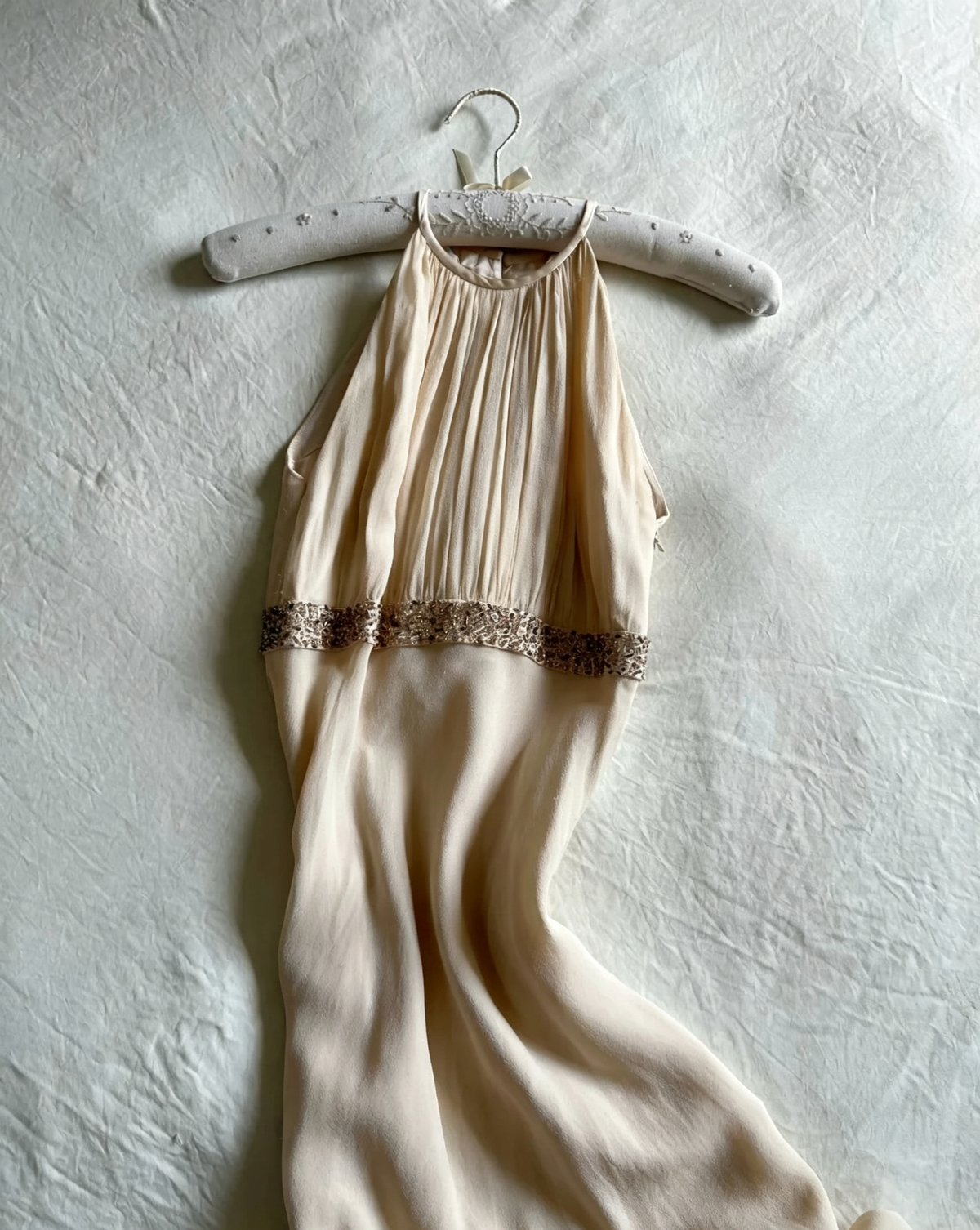 Halter Chiffon Maxi Dress Beaded Waistband Formal Dress F0266