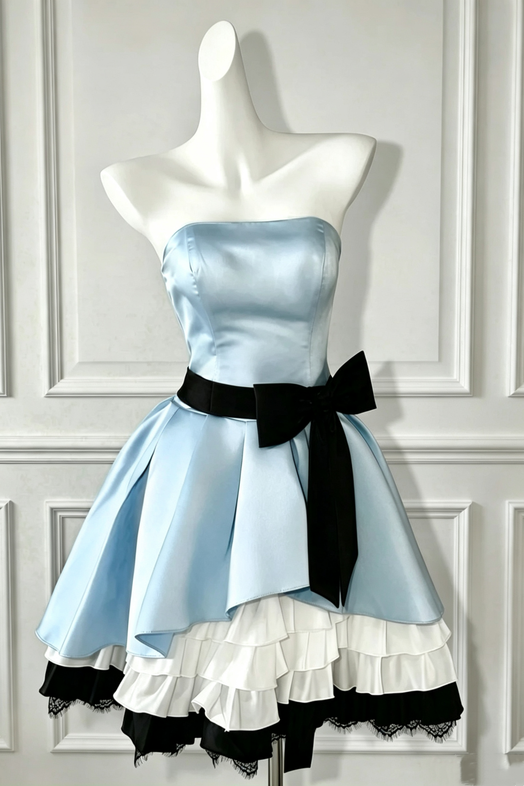 Light Blue Strapless Color Block Mini Homecoming Dress F0278