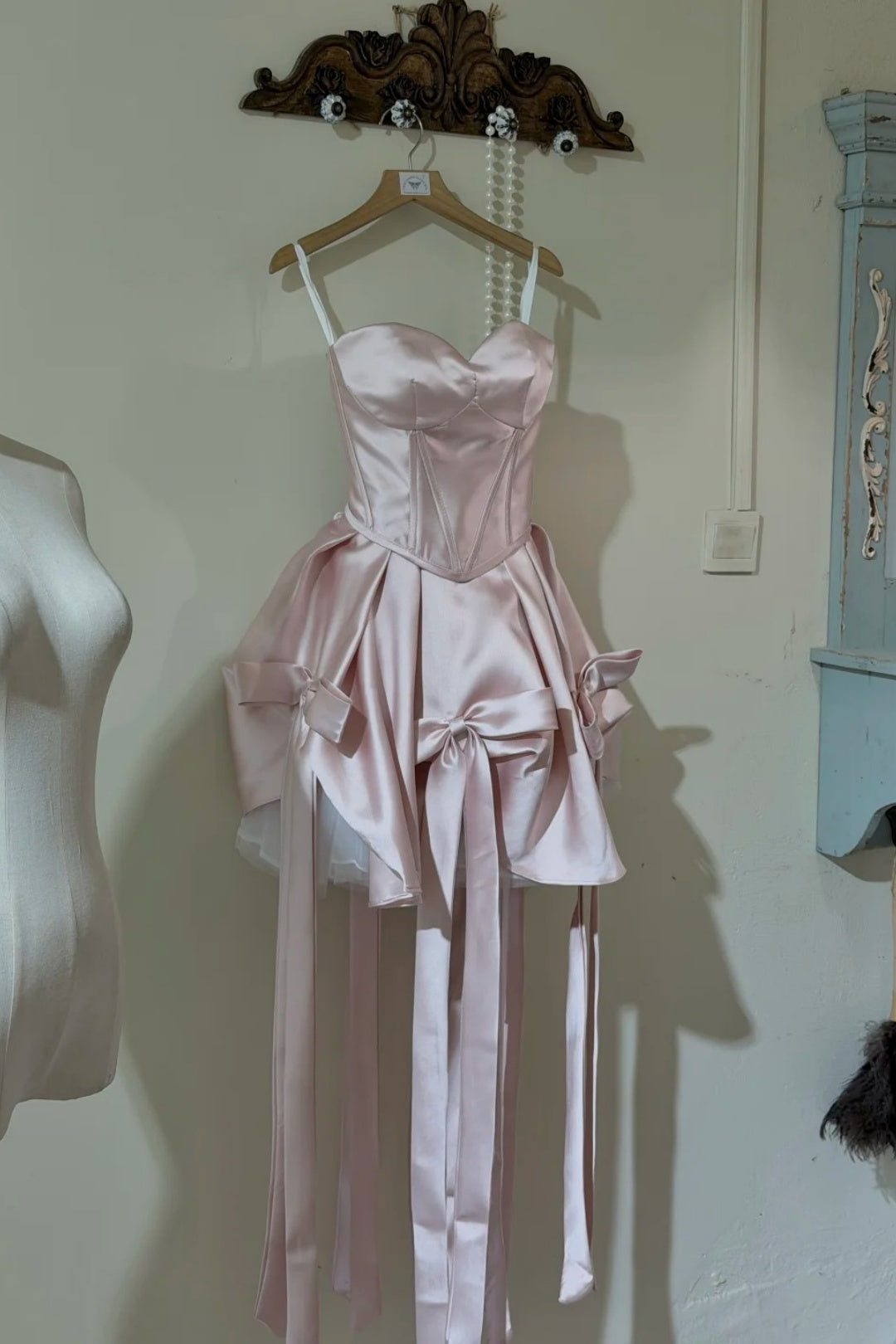 Sweetheart Satin Short Prom Dress, Multi Bow Tassel Homecoming Dress  F0054