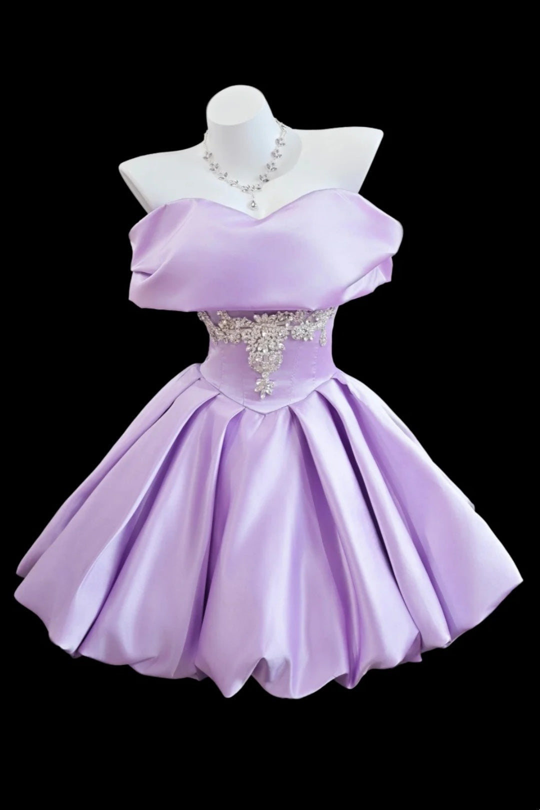Lavender Strapless Rhinestone Short Satin Homecoming Dress  F0093