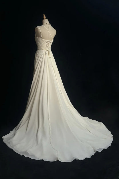 Long Formal Dress Flowy Chiffon Gown With Rhinestone Beaded Sash F0070