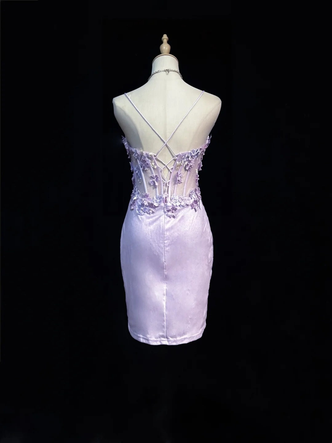 Lavender 3D Floral Spaghetti Strap Corset Mini Dress Party Gown F0203