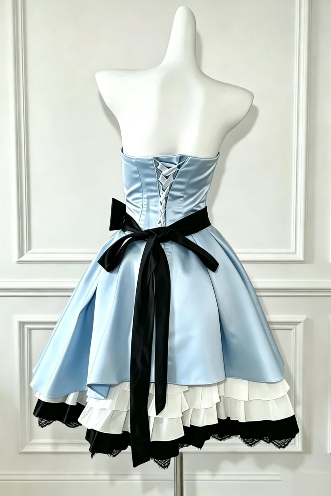 Light Blue Strapless Color Block Mini Homecoming Dress F0278