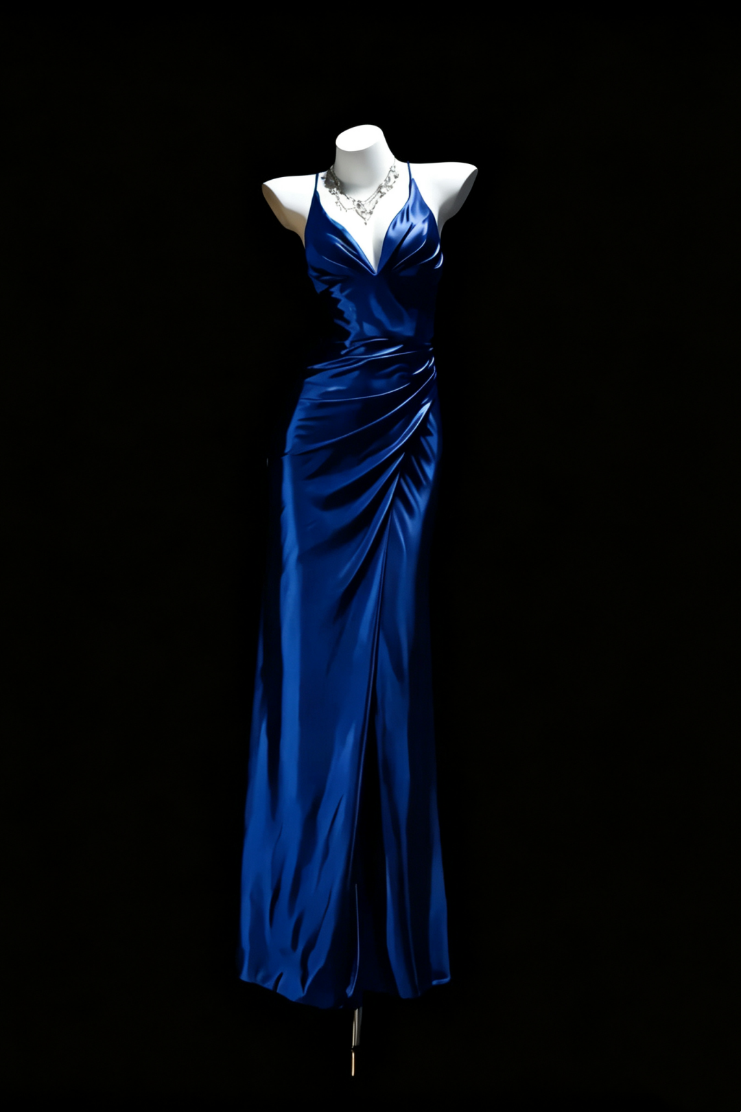 Satin Slip Mermaid Evening Gown, Cross Lace‑Up Back Slit Formal Maxi Dress F0073
