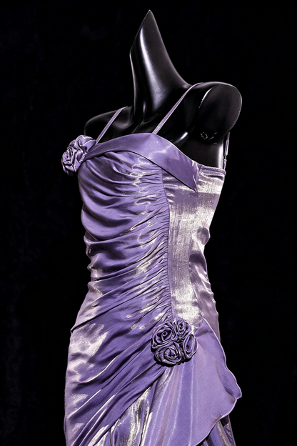 Spaghetti Strap Mermaid Formal Dress, 3D Floral Ruffled Gown for Party F0121