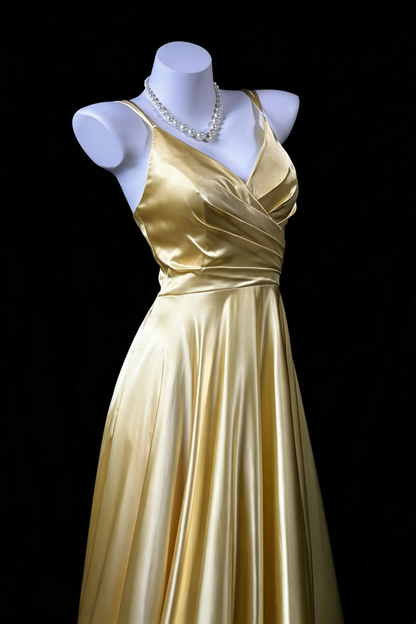 Satin A‑Line Prom Gown V‑Neck Criss‑Cross Lace‑Up Back Formal Party Dress F0088
