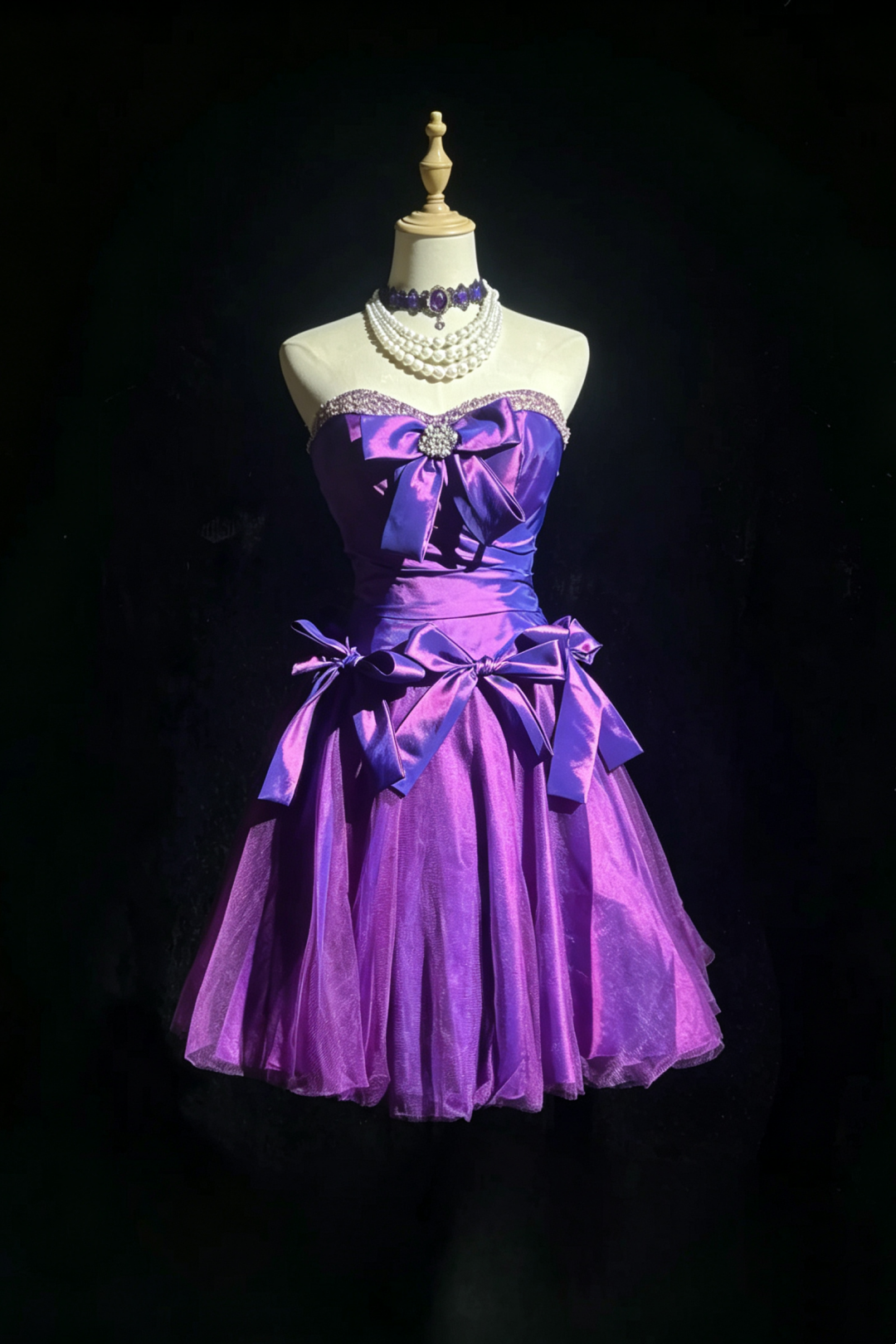 Strapless Purple Bow Short Homecoming Dress Beaded Sweetheart Party Gown F0134