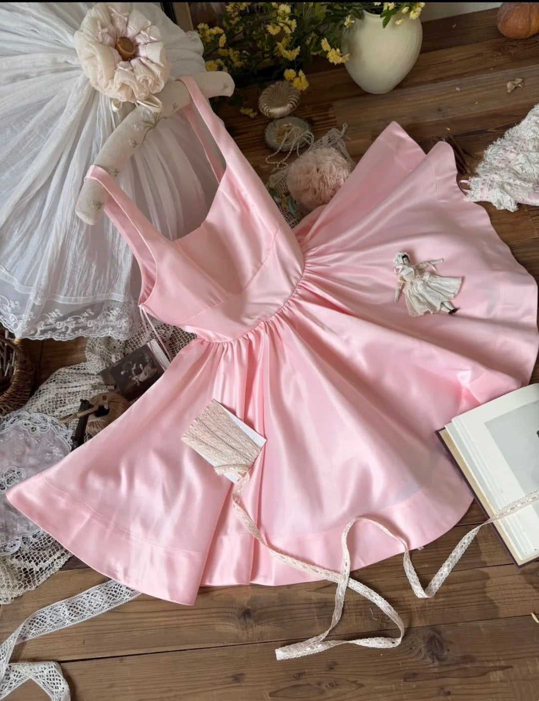 Baby Pink Satin Square Neck Mini Homecoming Dress  F0271