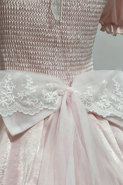 Pink Pearl Tulle Homecoming Dress Bow Short Princess Gown F0092