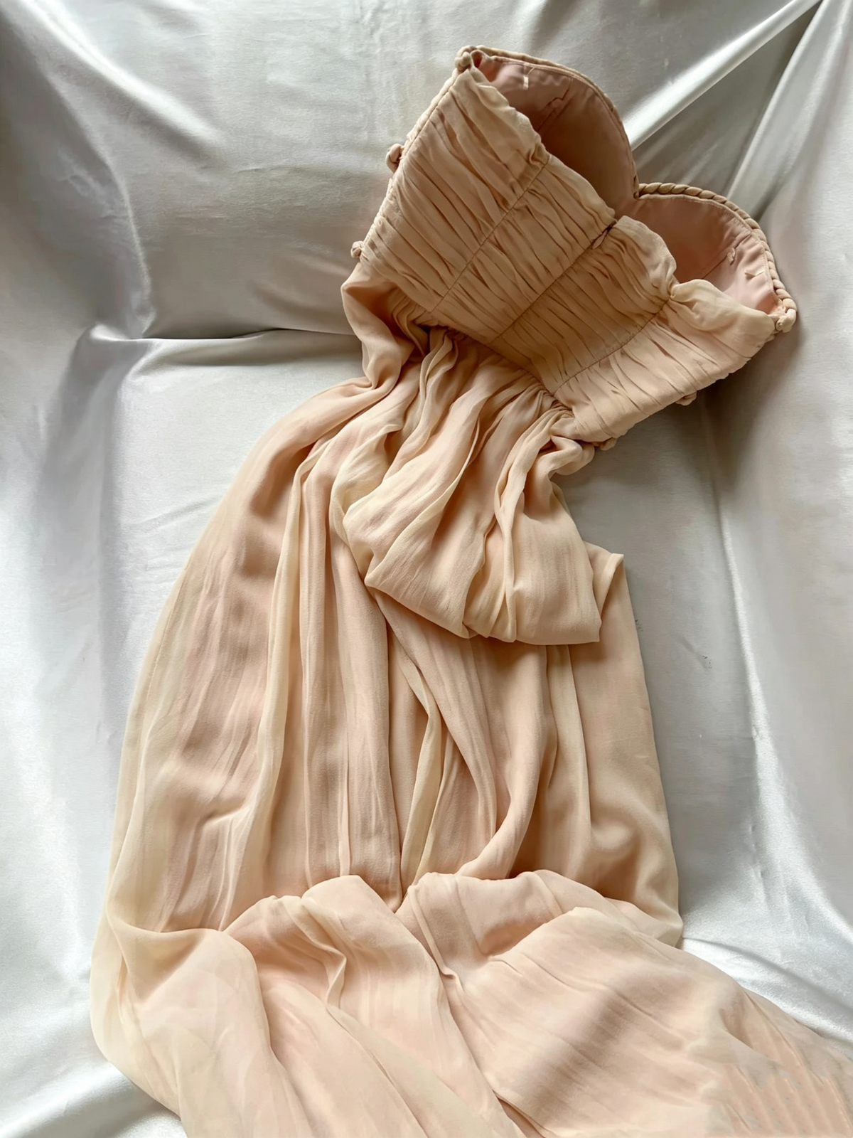 Romantic Blush Strapless Braided Chiffon Long Formal Dress F0260