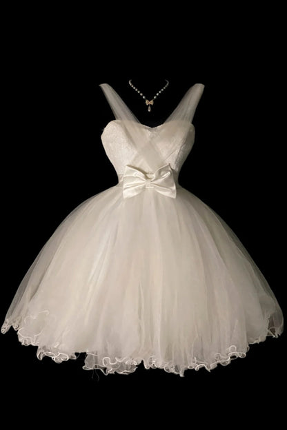 Lace Tulle Homecoming Dress Satin Bow Short Prom Party Gown F0090
