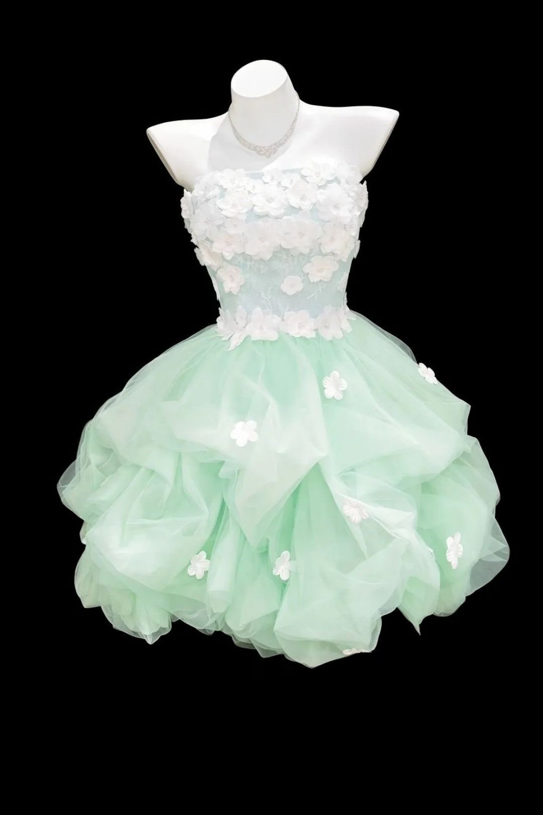 Mint Strapless 3D Floral Homecoming Dress Tulle Short Princess Gown  F0096