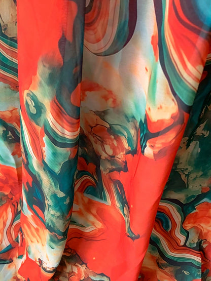 Abstract Marble Print Strapless Maxi Dress With Neck Scarf F0477