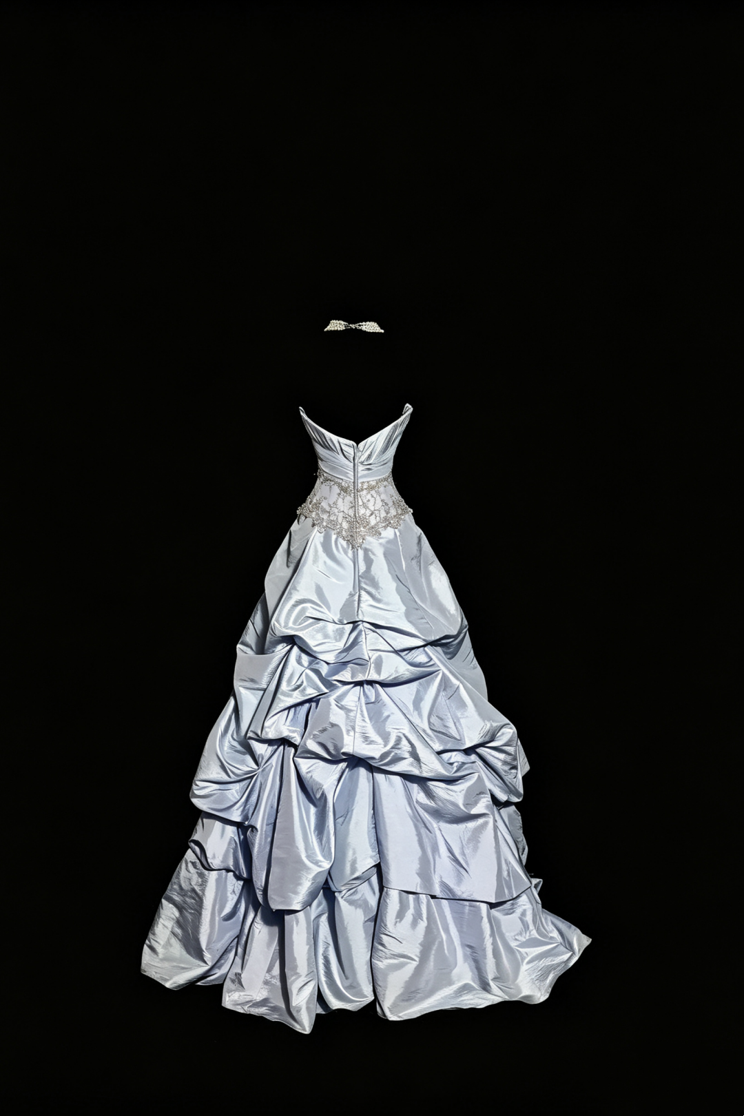Vintage Ice Blue Strapless Ball Gown,Beaded Lace Taffeta Ruffled Evening Dress F0039