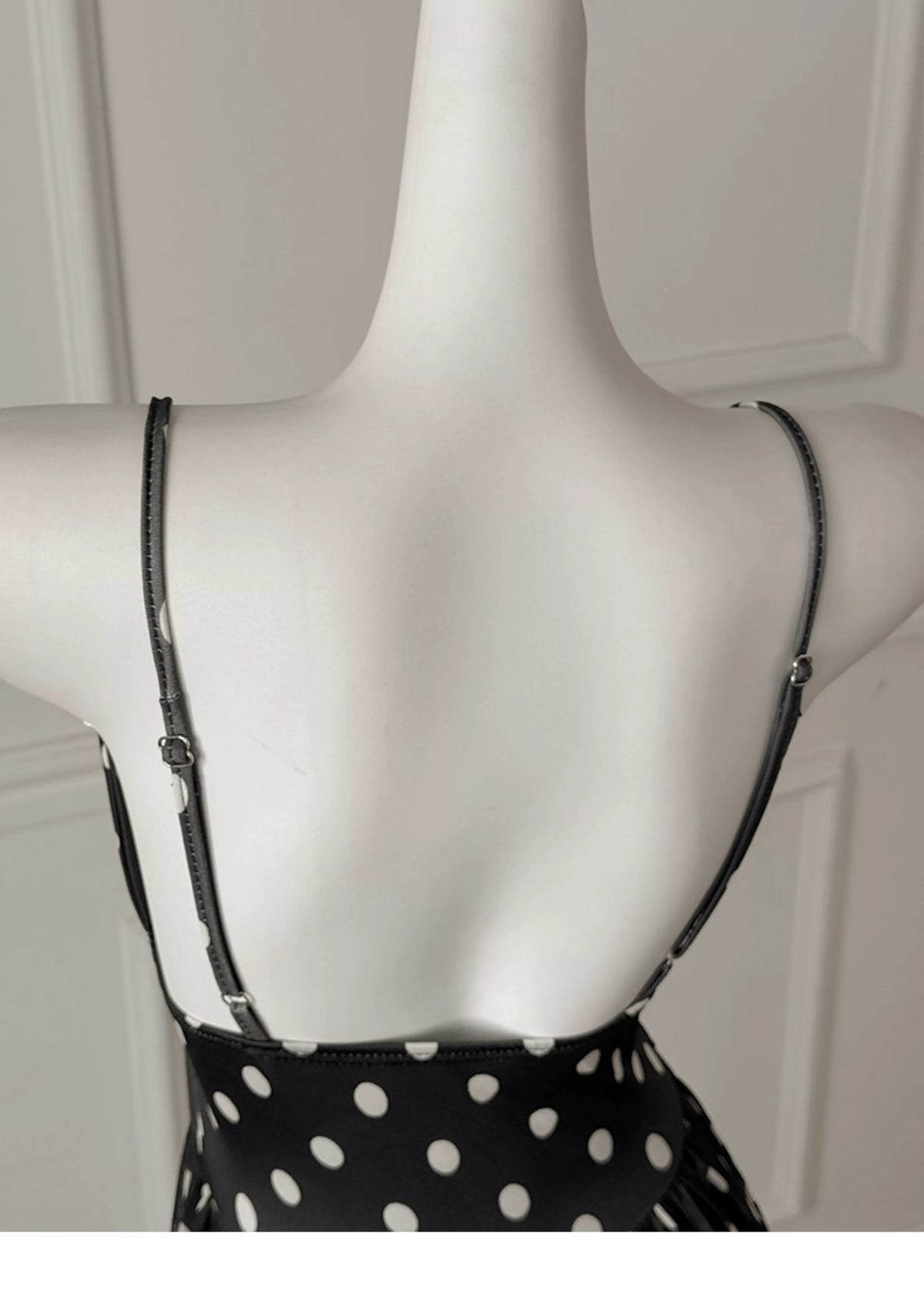 Black White Polka Dot Spaghetti Strap Maxi Dress, Vacation Dress F0481
