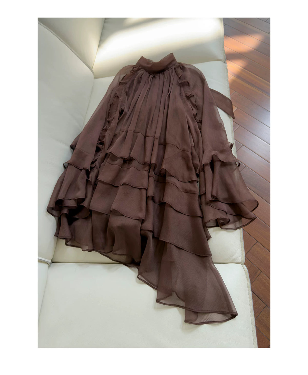 Brown High Neck Ruffle Tiered Short Party Dress F0447