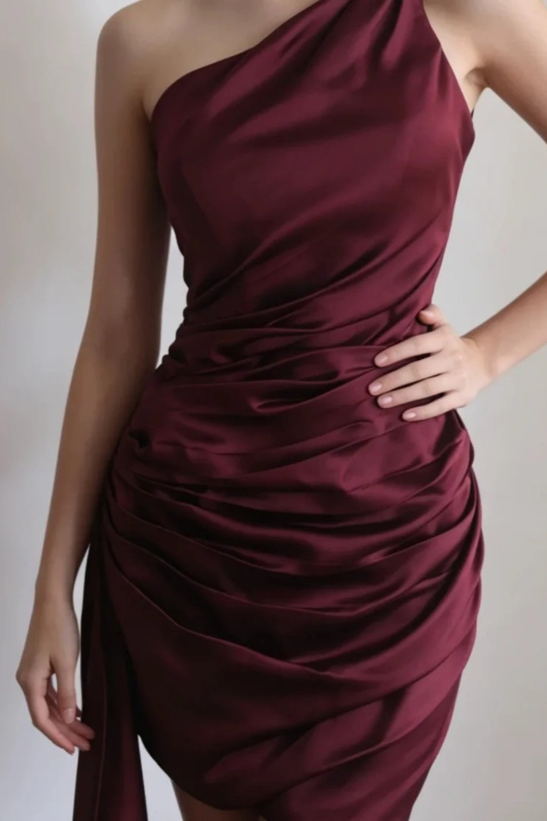 Burgundy Satin Mini Dress Holiday Party Homecoming Dress F0408