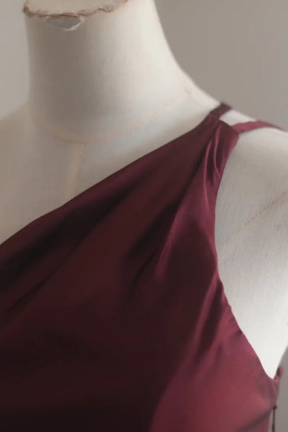 Burgundy Satin Mini Dress Holiday Party Homecoming Dress F0408