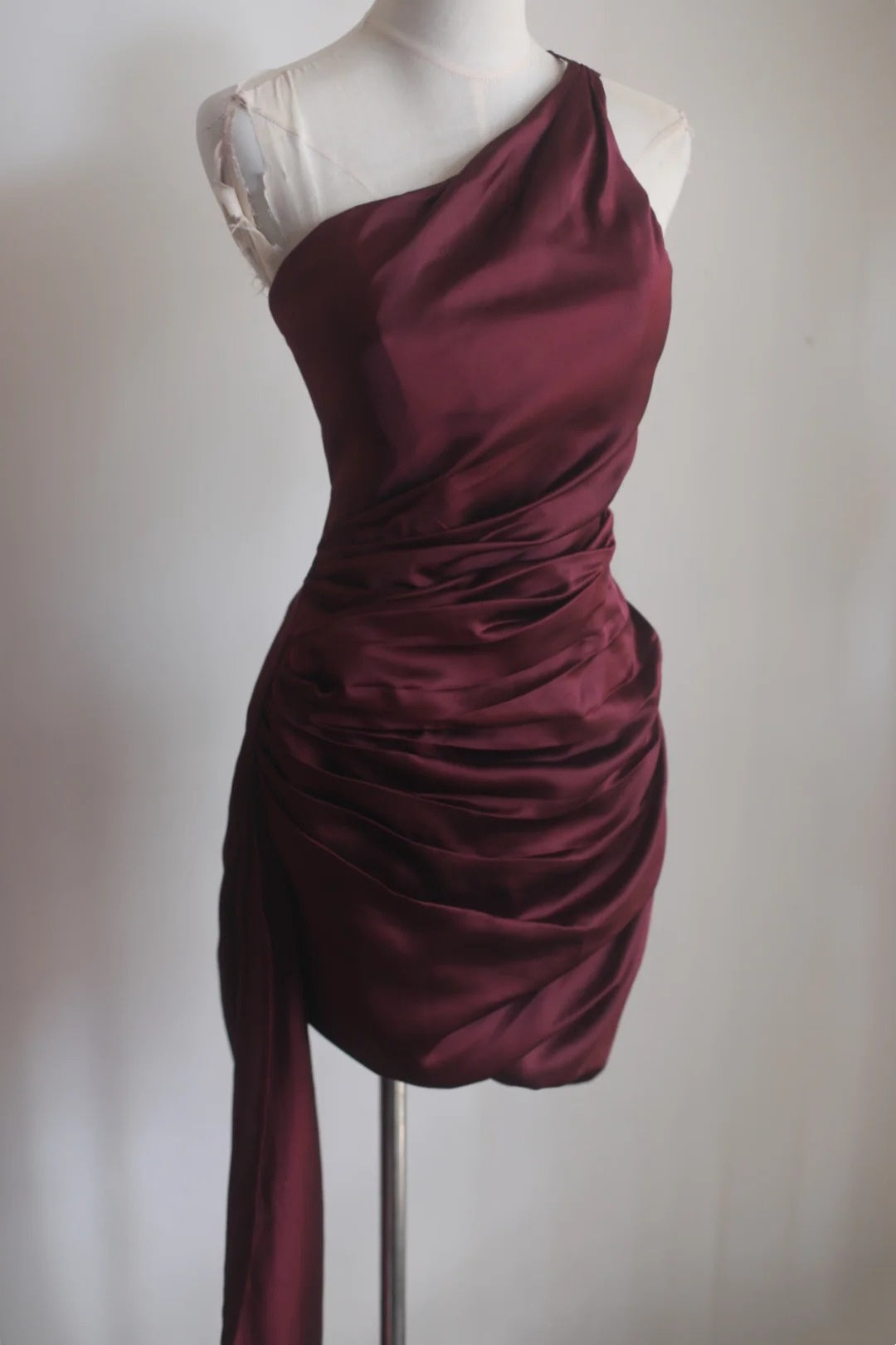 Burgundy Satin Mini Dress Holiday Party Homecoming Dress F0408
